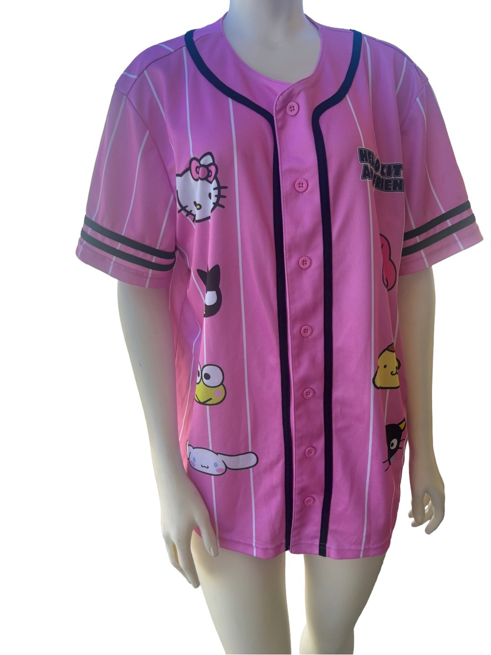 Sanrio Hello Kitty and Friends Pink Pinstripe Baseball Jersey L